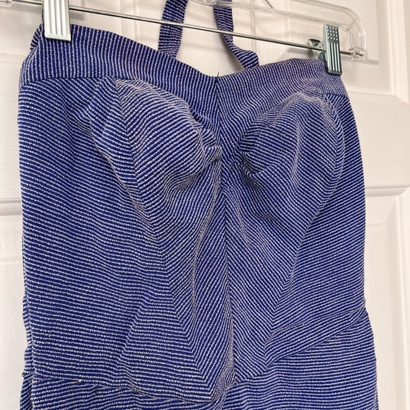 Rare Vintage 50s 60s Pin Up Blue Pinstripe Halter One-Piece Swimsuit Bustier - Picture 4 of 14